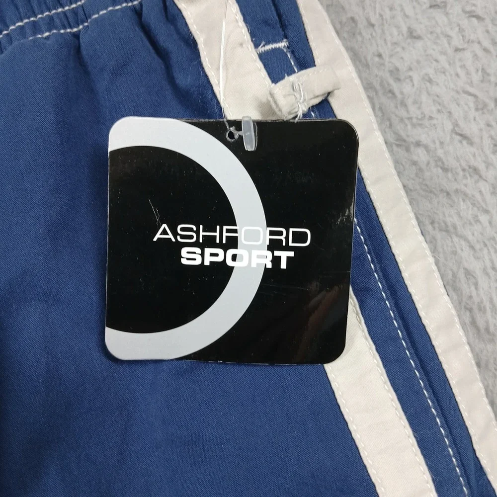 Ashford Sport Board Shorts Mens XL Blue Cream Cargo Side Stripe Cotton Blend NWT